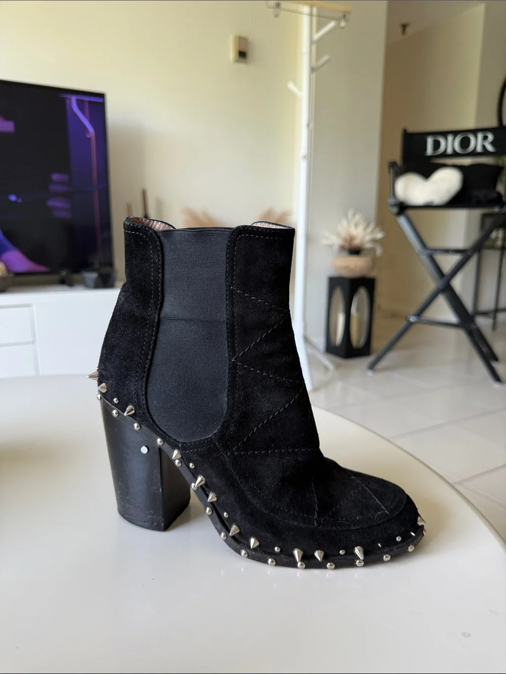 Laurence Dacade Black Studded Suede Heels Ankle Boots Leather Luxury Designer 7